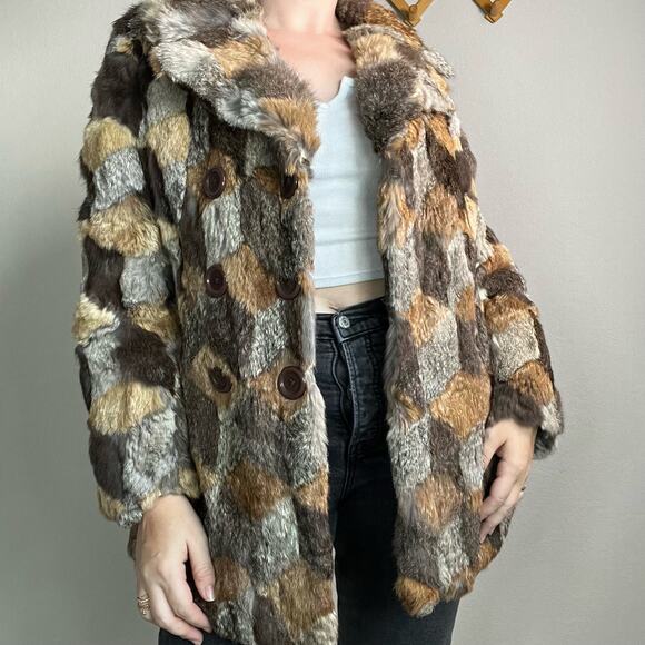 Vintage Patchwork Rabbit Fur Coat Size Medium - Picture 2 of 15